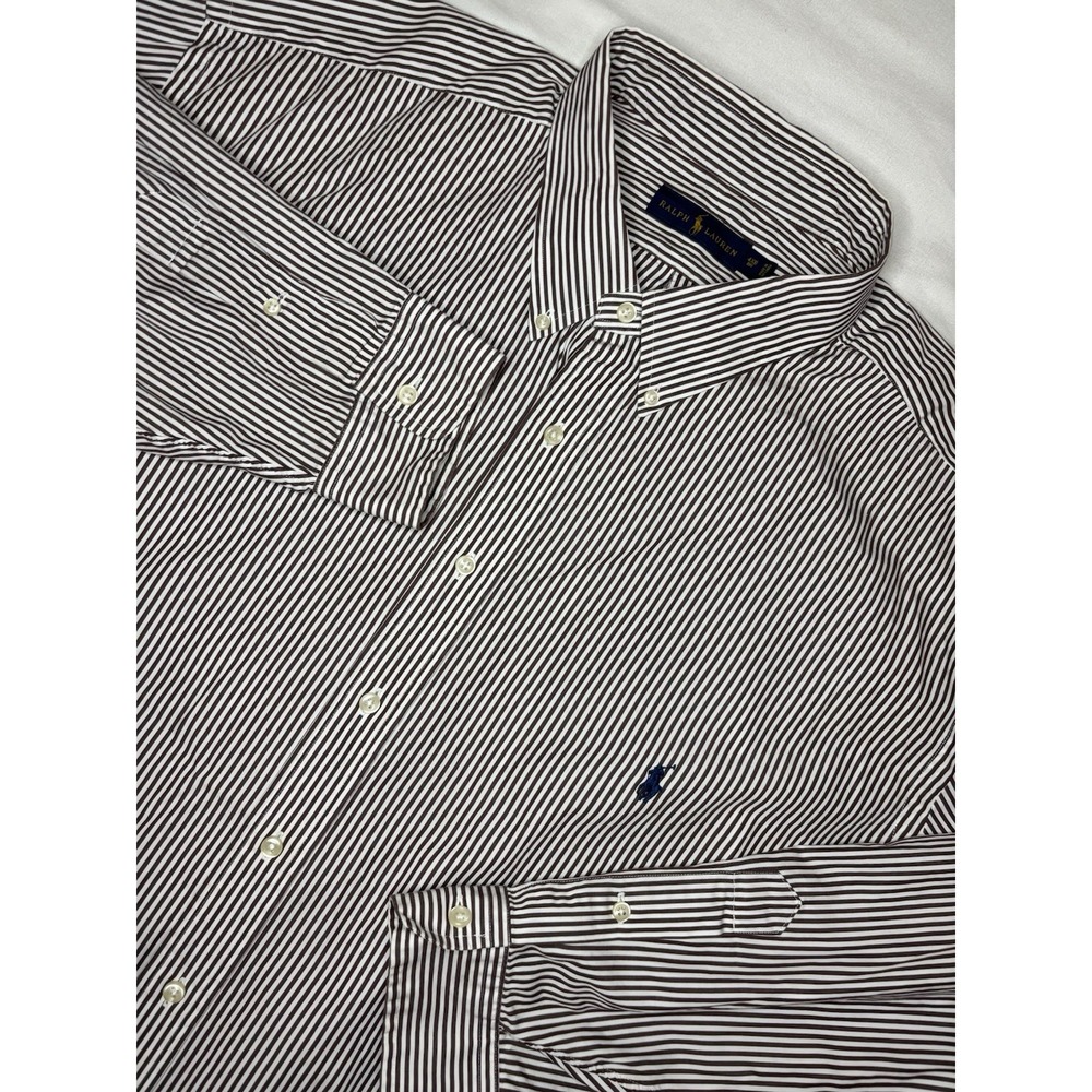 Ralph Lauren Shirt Mens 4XB Brown & White Striped Button Down Pony Oxford Cotton